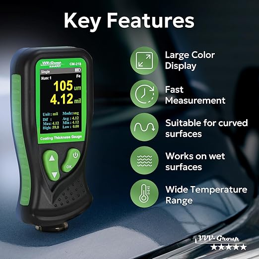 Digital Coating Thickness Gauge CM-218 Best Mil/Micron Paint Depth Meter for Car and Industrial (Resolution 0.01mils)