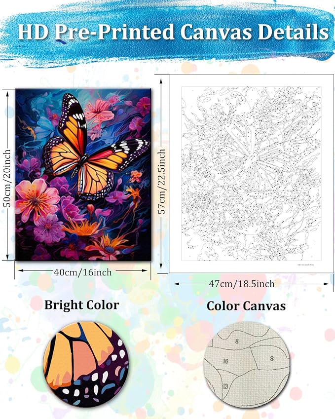 TOCARE Butterfly Flowers Paint by Numbers Kit - Image 3