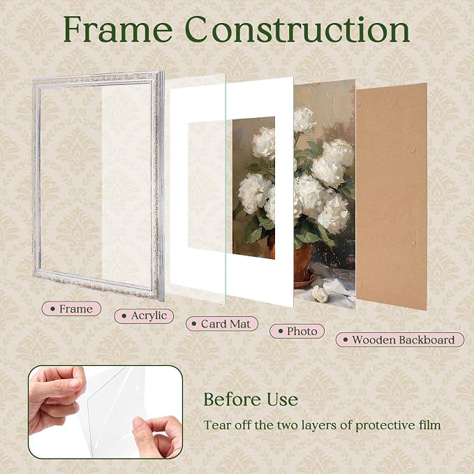TWING 11x14 Picture Frame, Ornate Vintage 11x14 Frame, Vintage White, 1 Pack | - Image 3