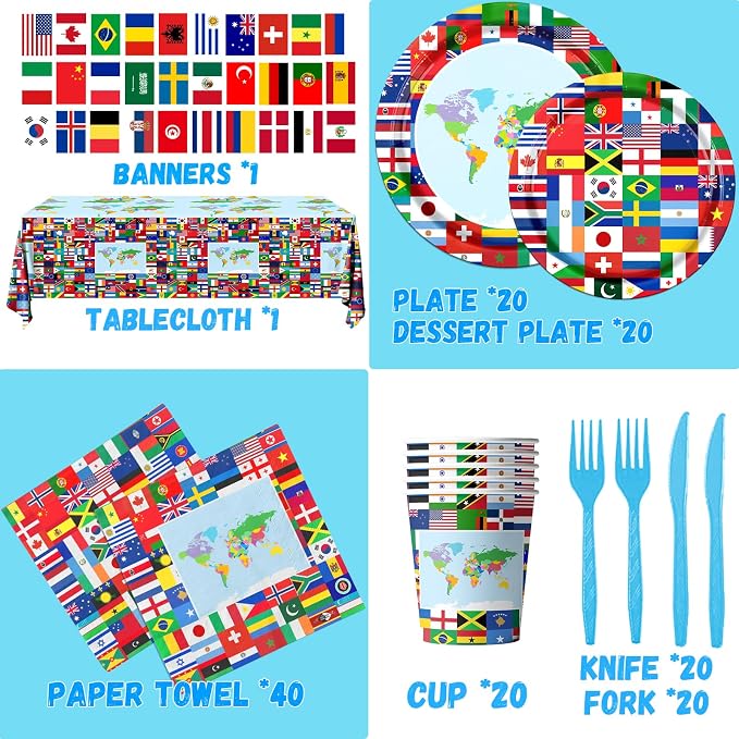 International World Flags Tableware Set, Flags Tablecloth - Image 6