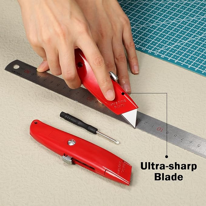 Reginary 40 Pcs Box Cutter Bulk Utility Knife Heavy Duty Retractable Knife Sturdy Aluminum Box Cutter Safety Razor for Ropes, Boxes, Cartons, Plastics, DIY and Cardboard