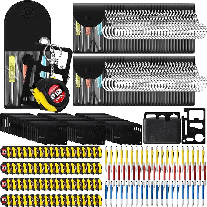 240 Pcs Mini Tape Screwdriver Keychain Set Christmas Men Gifts Bulk Adult Party Favors Multitool Pen Card Tool Measuring Keychains Stocking Christmas Stuffers for Men Dad (Red,Yellow,Blue)