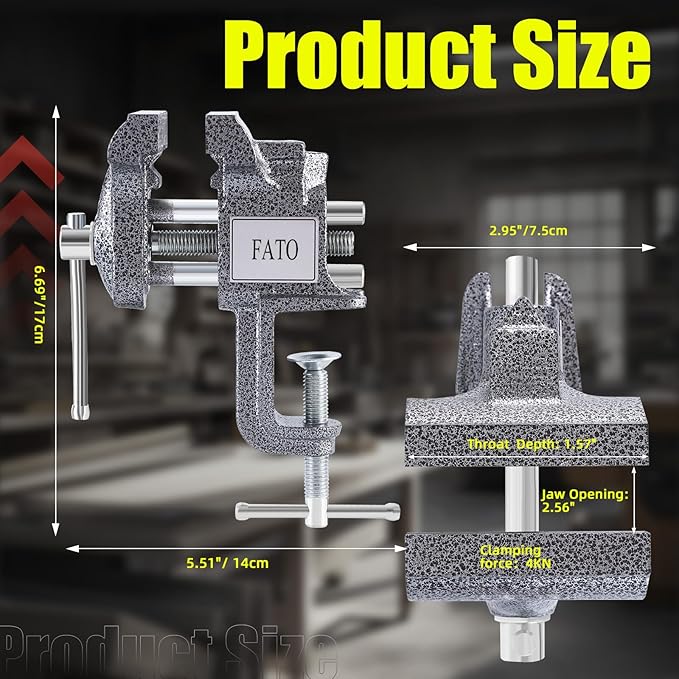 FATO 3" Table Vise Bench Vise Iron Clamp-On Table Bench Vise 2.9-inch Jaw Width 2.6-inch Jaw Opening for Woodworking, Home Workshop Use and DIY Job, Black