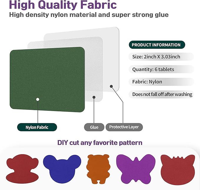 Azobur 6-Pack Nylon Repair Patch Self Adhesive Vinyl Outdoor Camping Gear Repair Kit,Waterproof Fabric Repair Patches for Down Jacket, Tent, Sleeping Bag （Green）