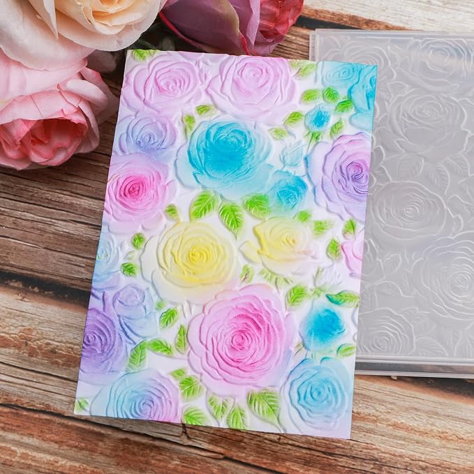 3D Embossing Folder for Card Making Texture Fades Rose Flower Background - Image 3