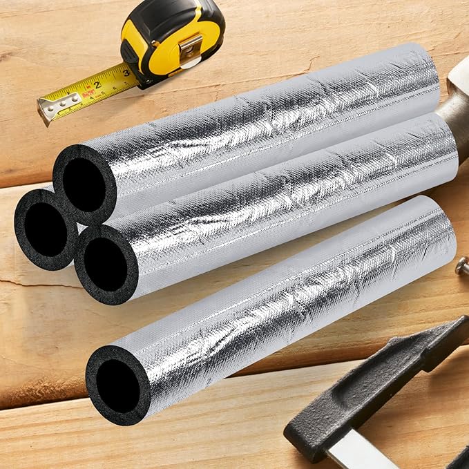 4 Pack Insulation Tubes 2 Inch, Pre-Slit Self-Adhesive Insulation Wrap, Highly Insulated for Copper Pipe, AC Line, Sprinkler (20mm Thick)