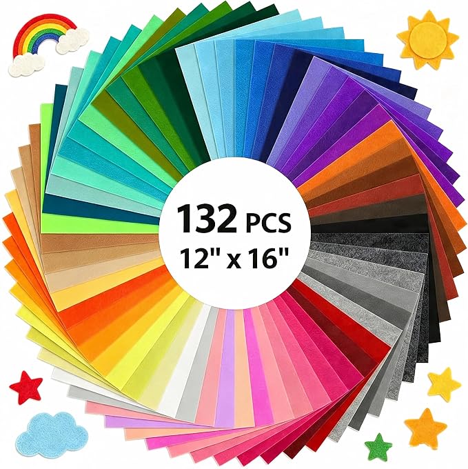 12x16Inch 132Pcs Felt Sheets for Crafts, 40 Colors Craft Supplies, 1mm Thick by Unknown
