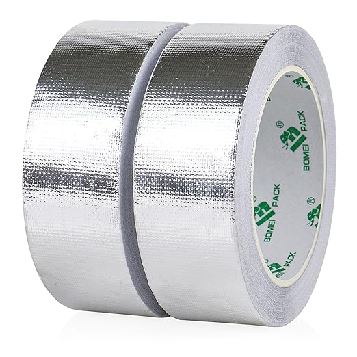 BOMEI PACK Adhesive Aluminum Foil Heat Shield Tape 2 Pack Barrier Fiberglass Thermal Insulation Reflective Material High Temp Protection (1.5 inch)