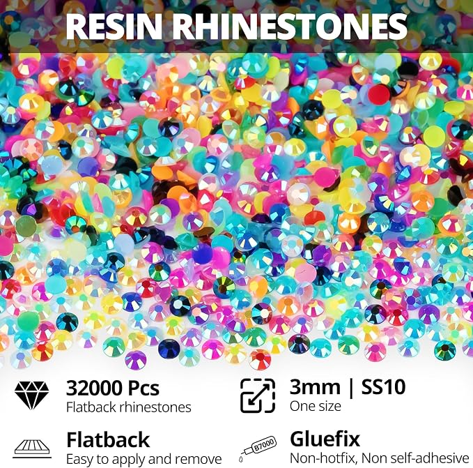 32000Pcs 3mm Rainbow Colorful Jelly Rhinestones Gems Bedazzling Bedazzed Kit - Image 2