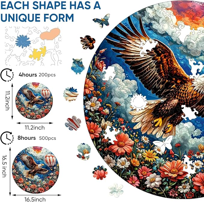Reouinty Flower Eagle Wooden Adult Puzzle 200 Pieces, Beautiful Jigsaw Wooden - Image 2