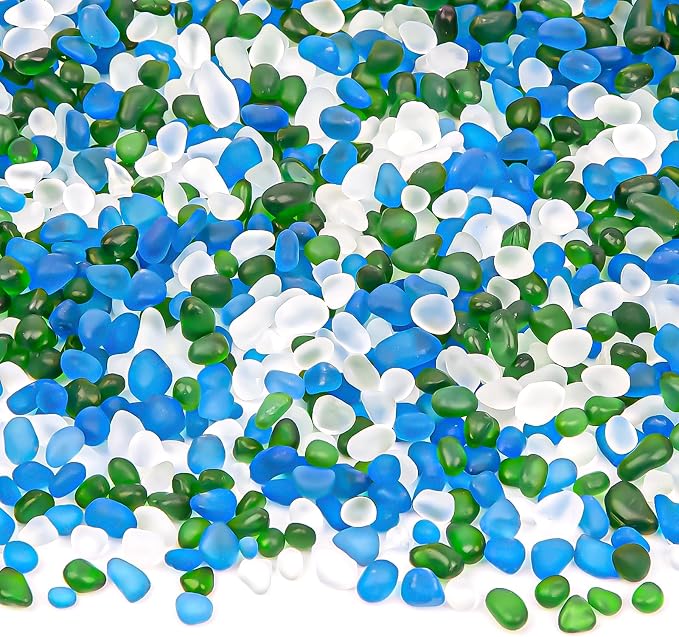 QEQEKAKA Sea Glass Stones for Crafts About 2.75LB (1180g/41.62oz Glass Pebbles by QEQEKAKA