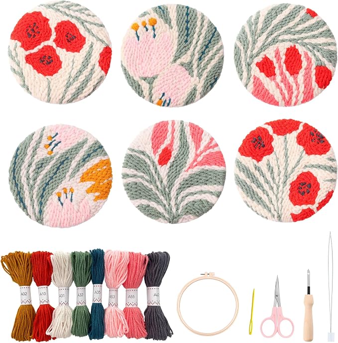 Myfelicity Punch Needle Kit, 6-Piece Set-Punch Needle Coaster Kit, by Myfelicityembroiderykit