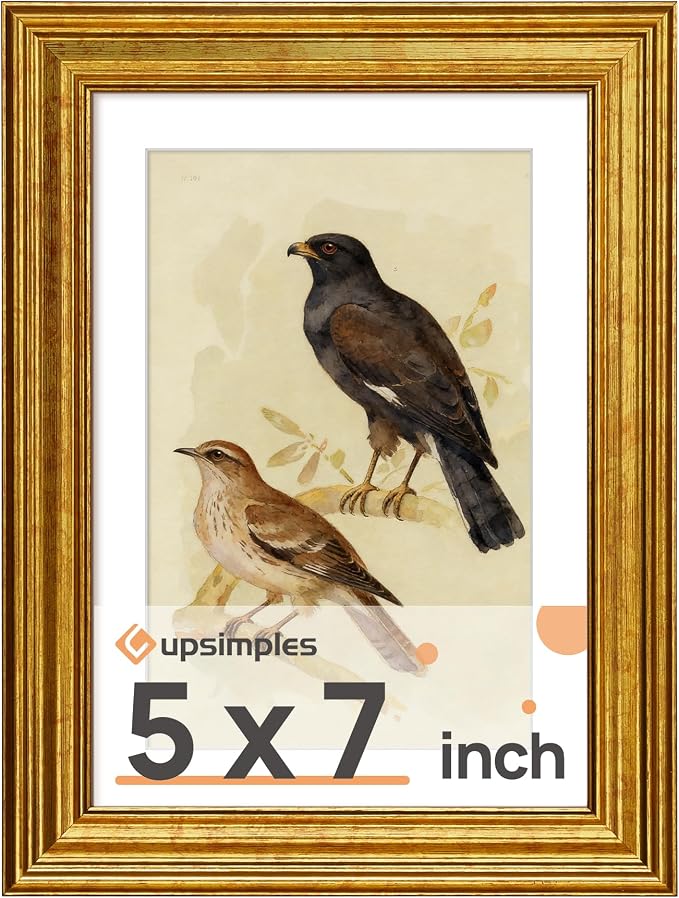 upsimples Vintage 5x7 Picture Frame, Antique Gold Frame Displays 4x6 by upsimples