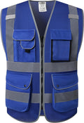 JKSafety 9 Pockets High Visibility Safety Vest for Men and Women, Hi-Vis Reflective Blue Safety Vests with Zipper Front, Meet ANSI/ISEA Standards(159-Blue 5XL)