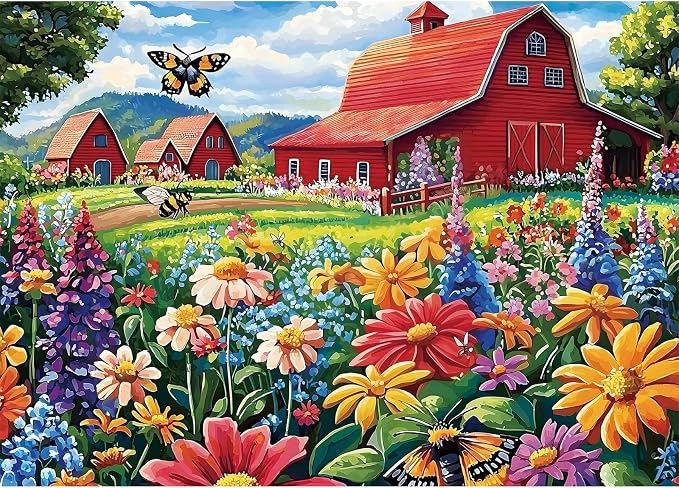 1000 Piece Puzzle for Adults, Honey Bee Farm Puzzles, Butterfly Flowers Garden by Edsjegn