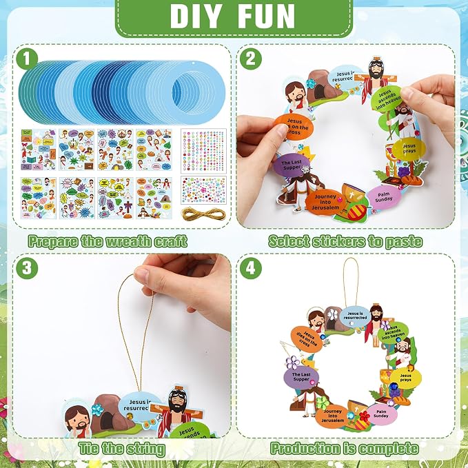 Hollowfly 48 Sets Christian Wreath Crafts Kit Bulk Sunday School Craft DIY - Image 4
