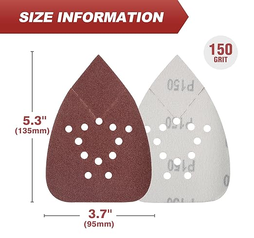 S SATC Mouse Sander Sandpaper 50PCS Mouse Sanding Pads 12 Holes Hook and Loop Sandpaper 150 Grit Detail Palm Sand Paper