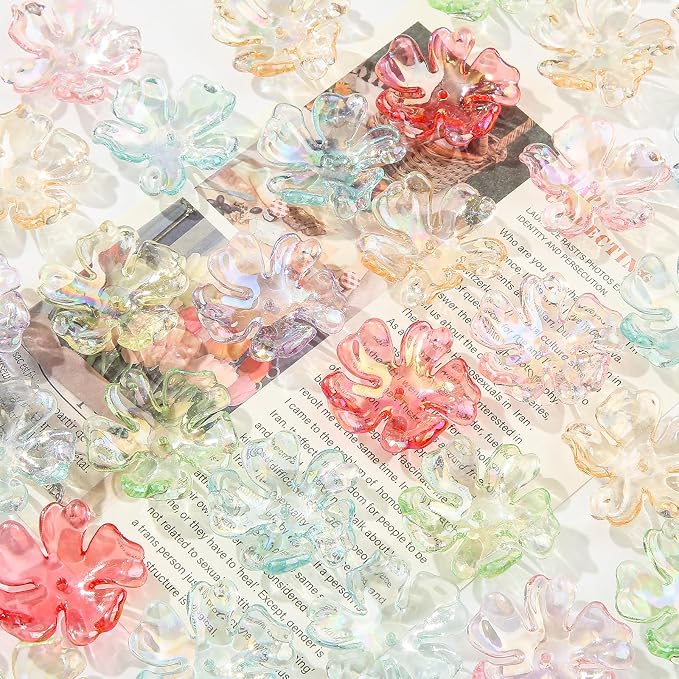 40pcs Flower Shape Beads Transparent Electroplate Flower Bead Color Lily Beads - Image 3