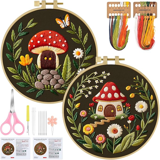 ERKOON Embroidery Kit for Beginners, 2 Set Flower Cross Stitch Set Include by ERKOON