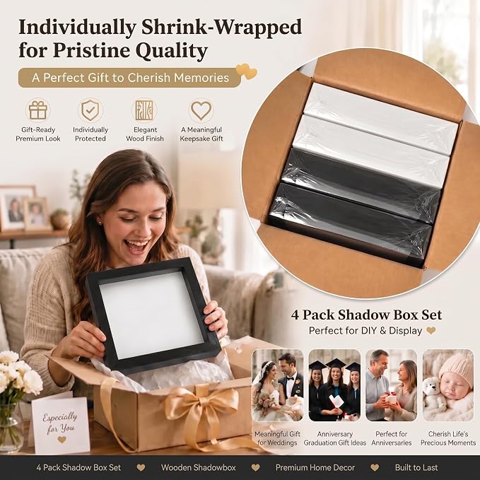 4 Pack 8x10Shadow Box Frame Set, Deep Wood Display Case - Image 8
