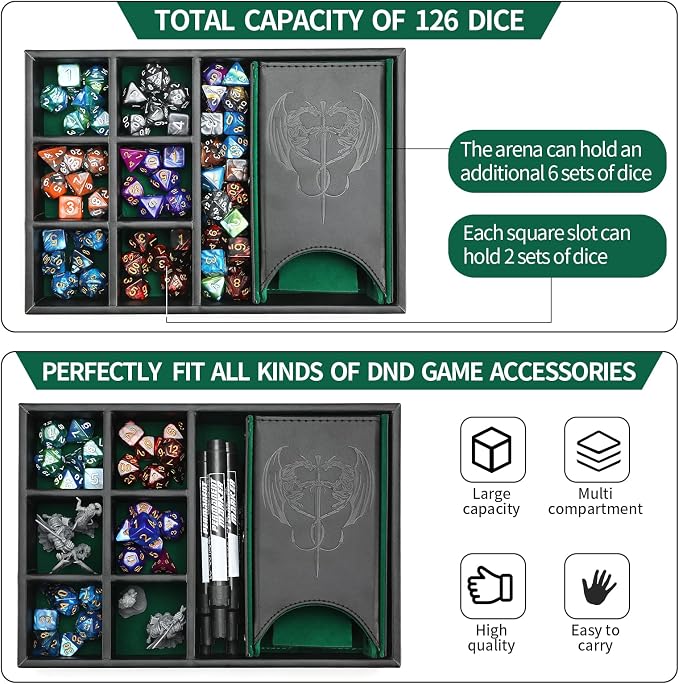 Grajar 3 in 1 Dice Tray with Lid, Portable Dice Box Storage, D&D RPG MTG Table - Image 2