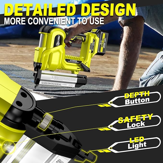 SILVEL 2" Cordless Brad Nailer, 2-in-1 21V Electric Brad Nailer Stapler with 2 * 4.0Ah Battery, 1000pcs Nails, 18GA Staples, Adjustable Depth for Woodworking, Home Improvement