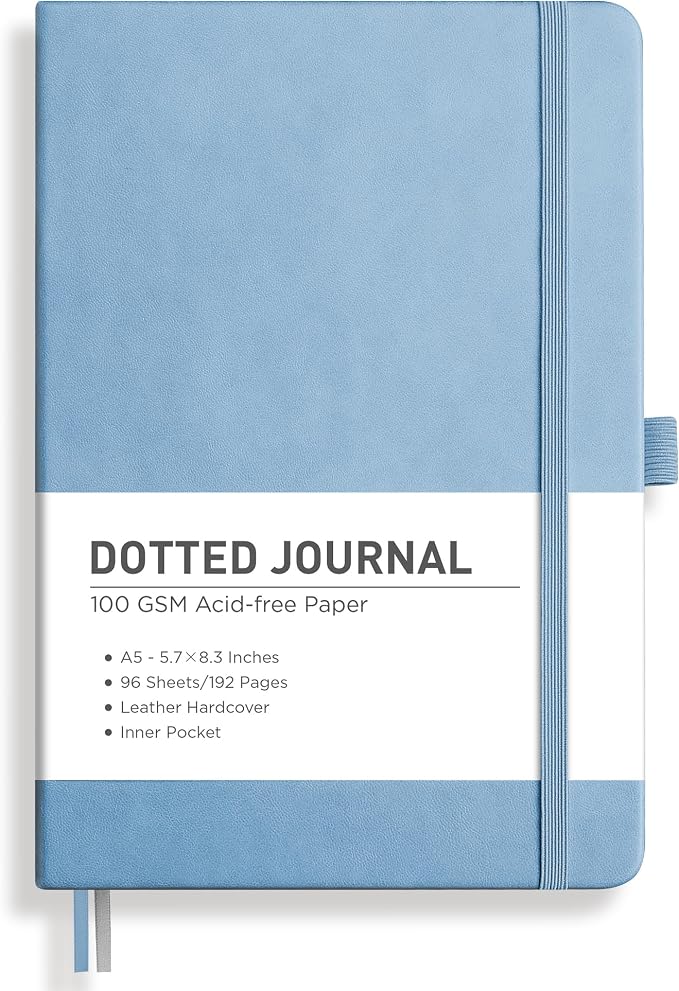 RETTACY Dotted Journal Notebook, 192 Pages, A5 Medium Size | Leather Hardcover by RETTACY