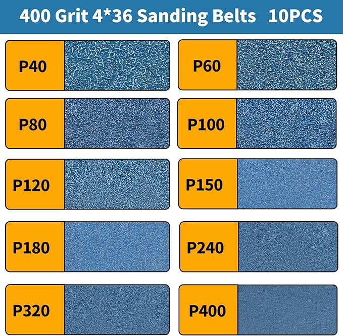 10-Piece 4 x 36 Inch 400 Grit Zirconia Sanding Belts, Heavy Duty Long-lasting Sanding Bands for Belt Sander, Rust Paint Removal, Wood Metal Grinding and Finishing