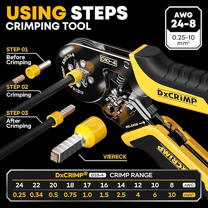 Ferrule Crimping Tool Kit, Ratchet Pliers for 24-8 AWG with 24 Types Insulated and Non-Insulated Ferrules, Ferrule Crimper, Wire Ferrules Kit, Crimping Pliers set with Wire Strippers
