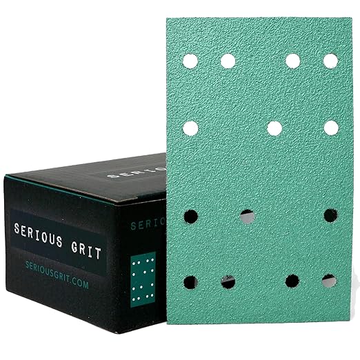 3" x 5" (80mm x 133mm) 14-Hole 80 Grit Sanding Sheets - Fits Festool RTS 400 & Mirka Deos 353 - Heavy-Duty Hook & Loop Film Abrasives - Sandpaper for Sheet Sanders - 50 Pack Box