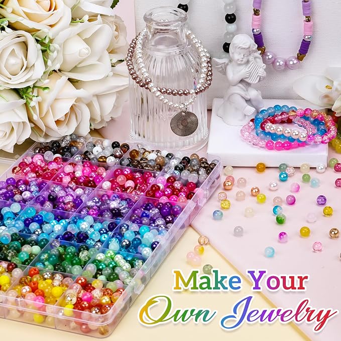 XSEINO About 1200PCS 6mm Glass Beads Bracelet Making Set, 144 Color Colorful - Image 6