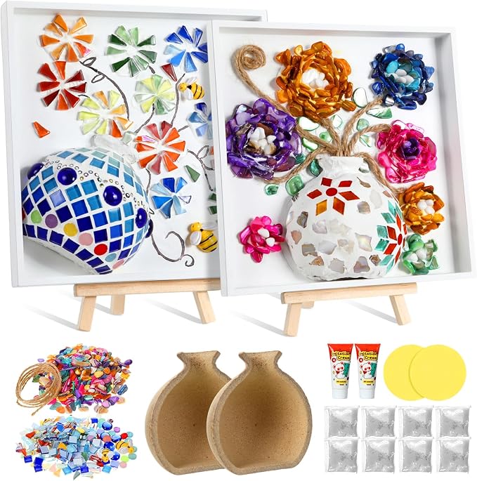 Fuyoooo 2 Sets DIY Vase Mosaic Painting Kit DIY Mosaic Arts and Craft Kits by Liraitoya