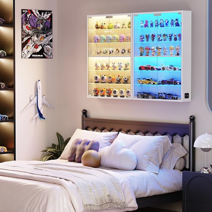 6-Tier Wall Display Case with Glass Doors, LED Display Cabinet with Adjustable - Image 7