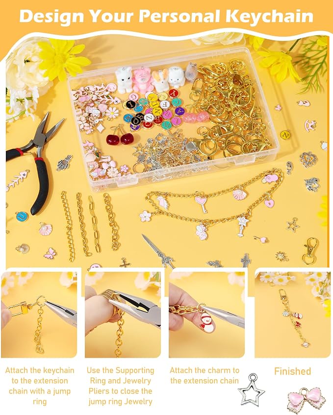 FIVEIZERO 387Pcs Charms Lip Gloss Keychain Making Kit, Charm Making Kit - Image 4