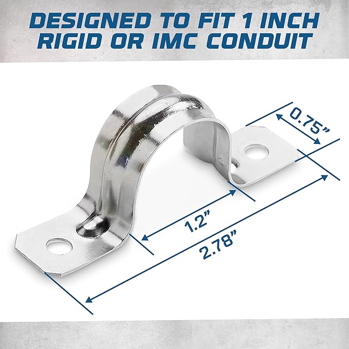 OHLECTRIC Heavy Duty Pipe Strap (25 Pack - 1 Inch) Zinc Plated Conduit Clamps, 2 Hole Steel RIGID Pipe Strap U Bracket, Zinc Coated Tension Tube Clip, Metal Pipe Clamp for RIGID Conduits