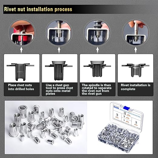 Rivet Nut Assortment Kit, 270 PCS Recessed Rivet Nuts, Rivet Nut Sorting Tool, (M8 M6 M5 M4 M3) for Automotive, Home Decor and Industrial Products