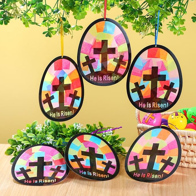 Eersida 32 Sets Easter Egg Cross Suncatchers Craft Kit, He is Risen DIY - Image 2