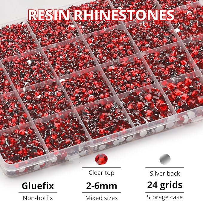 31000Pcs Red Rhinestones for Bedazzling, Siam Mix Sizes 2, 6mm Flatback Gems - Image 3