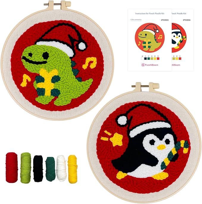 Christmas Punch Needle Kit for Adult Beginner, Easy Punch Embroidery Starter Set by PunchBloom