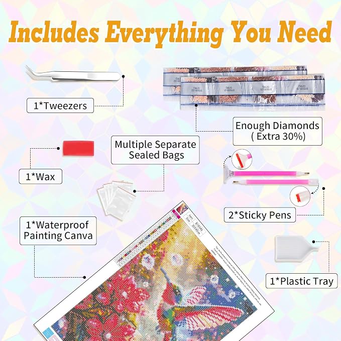 Hummingbird Diamond Art Kits for Adults Beginners 12x16 in, DIY Craft Gift | - Image 6