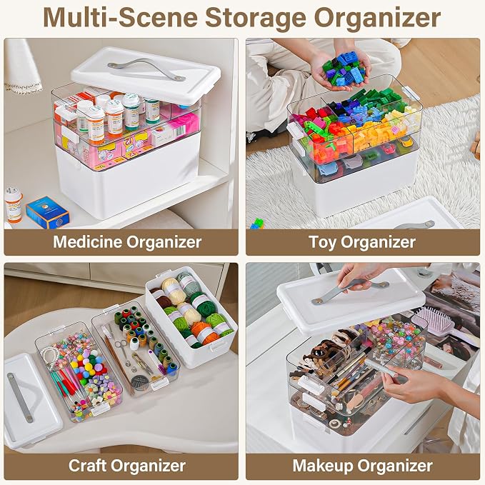 19QT Large Plastic Craft Organizers and Storage Box, 3-Layer Portable Craft - Image 6