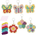 VKPI Wooden Cross Stitch Kits for Kids, Make Your Own 6 Cross Stitching Keyrings by VKPI
