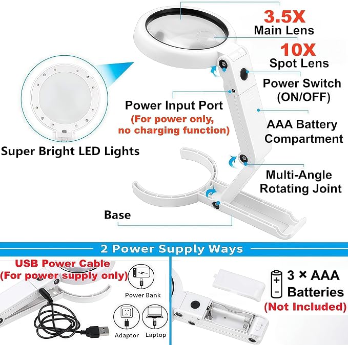 Magnifying Glass with Light and Stand, 3.55 Inch Large Lens with Lightweight - Image 4