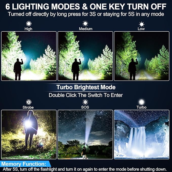 Flashlights High Lumens Rechargeable, Super Bright Long Range Small Powerful Flashlight, 6 Modes LED Tactical Pocket Waterproof Flash Light for Home Emergency (1, Orange)