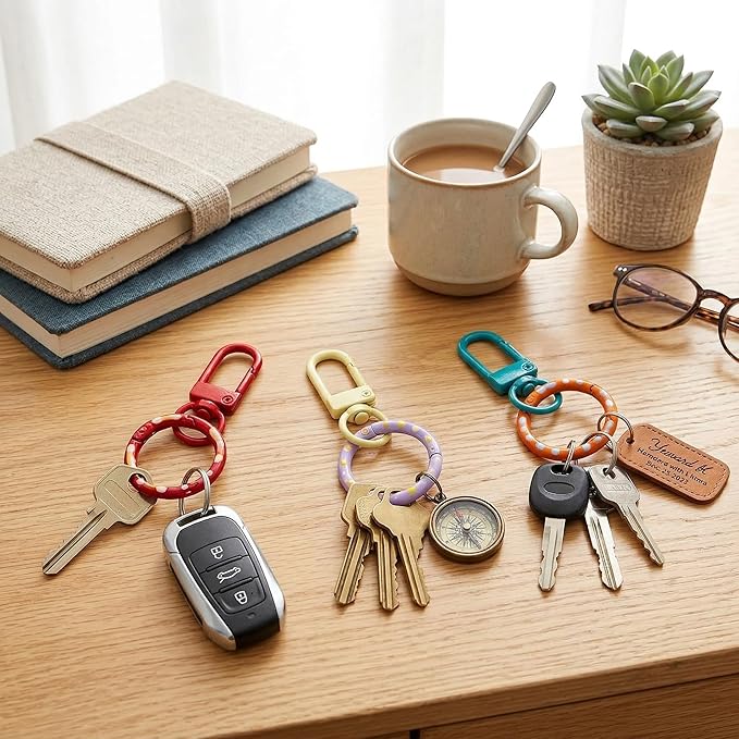 20pcs Colorful Donut Key Rings & Lobster Claw Clasps, Metal Keychain Clips - Image 5