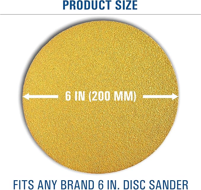 Starcke 6 Inch Gold Hook and Loop Grip Sanding Discs (100 Pack, 800 Grit)