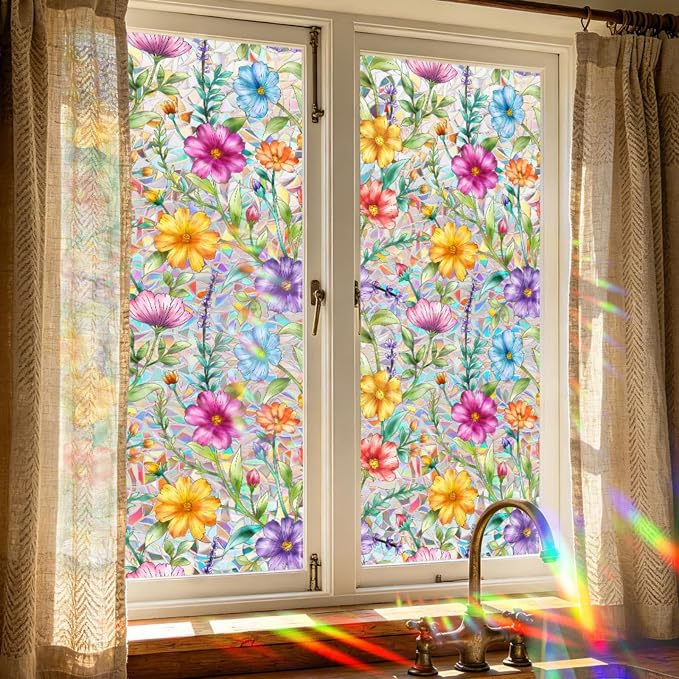 Calendula Officinalis Privacy Window Film, Static Cling Glass Film, Rainbow - Image 8