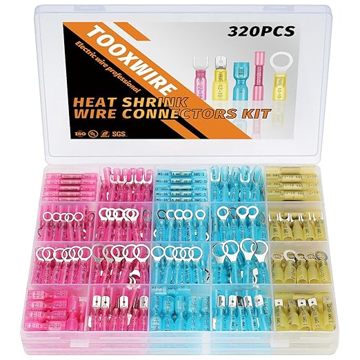 320PCS Electrical Connectors Red Copper, Heat Shrink Wire Connectors Kit, Crimp Connector Wire Terminals for Automotive Marine
