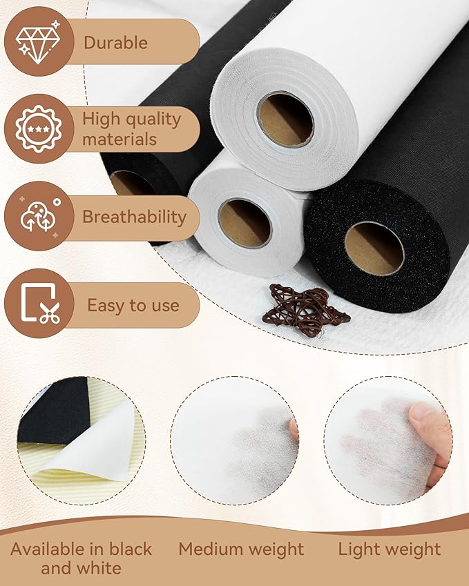 FIVEIZERO Lightweight White Iron-On Non-Woven Fusible Interfacing: 12in x 30yd - Image 3