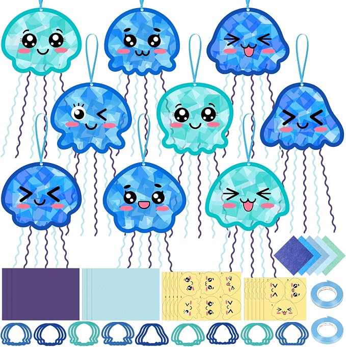 48PCS Summer Crafts: Paper Jellyfish Suncatchers DIY Kits, Window Stained Glass by Renbuzhu